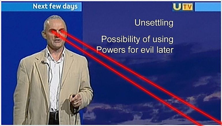 Weatherman Mitchell develops laser eyes superpower