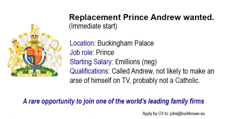 Royal family set to sack Prince Andrew and hire a new one
