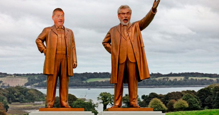 Artist creates statues of local politicians “just so we can buck them in a river”